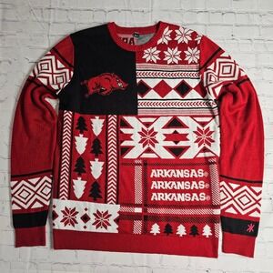 Arkansas Razorbacks‎ Ugly Christmas Sweater Mens Large Red Black Patchwork Knit